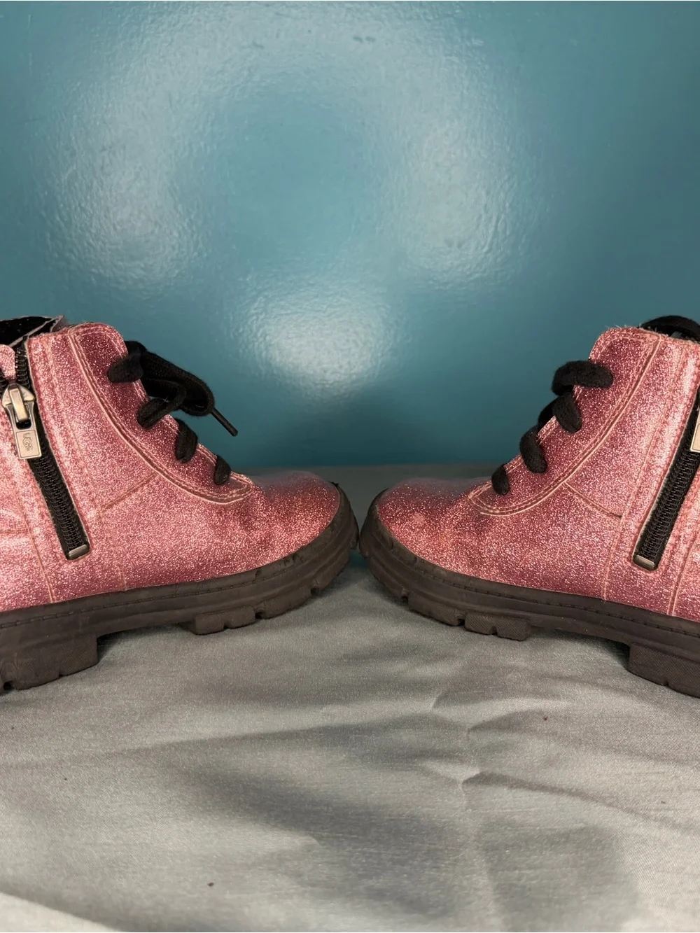 UGG Kids Pink Glitter Lace-Up Combat Boots